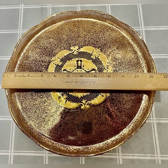 MCM Georges Briard Bronze Brown Gold Scallop Edge Footed Cake Stand Round Plate - Picture 8 of 11